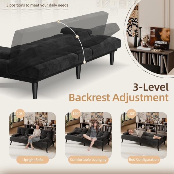 futon sofa, sofa bed, velvet futon couch with metal legs, 3 in 1 futon sofa bed sleeper