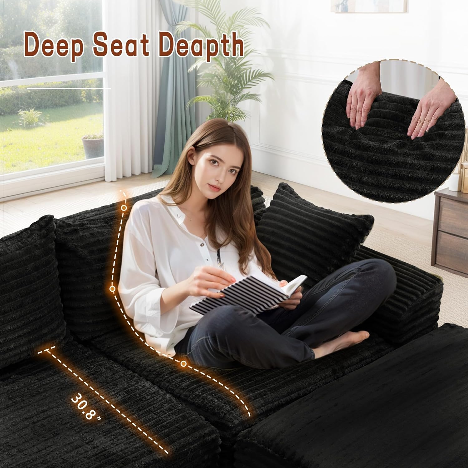 sectional sofa, sofa cum bed, space saving sofa, tool-free assembly sectional sofa, modular L-shaped sectional couch, deep seat corduroy sofa, pet friendly sectional sofa