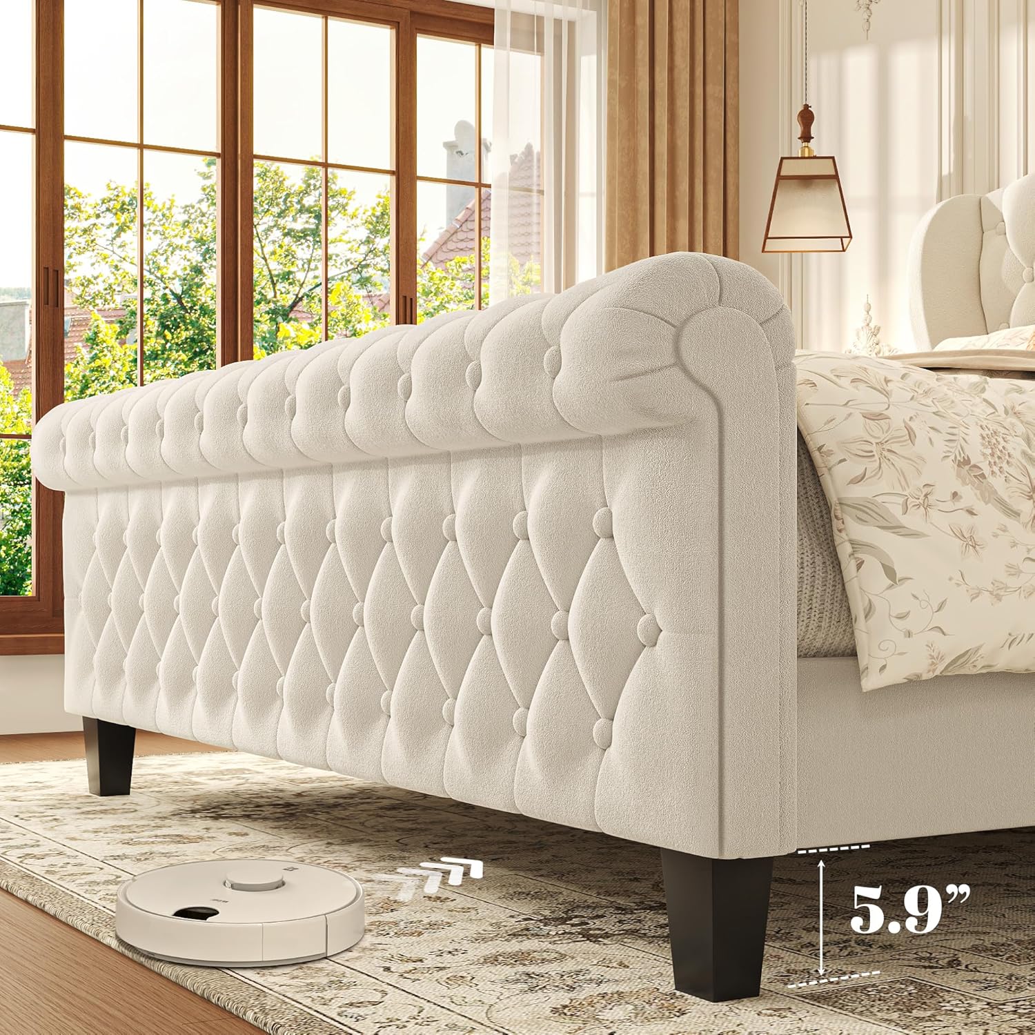 queen king size bed, king queen size bed, queen bed, king bed, king size bed, queen size bed, traditional sleigh bed queen upholstered, velvet sleigh bed with wingback headboard, quiet no squeak queen bed frame 800 lb capacity, queen platform bed no box spring needed