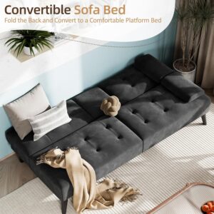 futon sofa, sofa bed, velvet futon couch with metal legs, 3 in 1 futon sofa bed sleeper