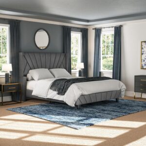 king queen size bed, queen bed, king bed, king size bed, queen size bed, modern upholstered platform bed frame, channel tufted headboard bed